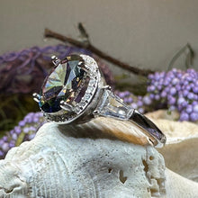 Load image into Gallery viewer, Scottish Lady Celtic Ring, Engagement Ring, Scotland Ring, Mystic Topaz Boho Ring, Celtic Knot Jewelry, Anniversary Gift, Girls Promise Ring