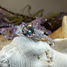 Load image into Gallery viewer, Scottish Eternity Ring, Engagement Ring, Promise Ring, Mystic Topaz Boho Ring, Celtic Knot Jewelry, Anniversary Gift, Ladies Large Ring