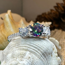 Load image into Gallery viewer, Scottish Eternity Ring, Engagement Ring, Promise Ring, Mystic Topaz Boho Ring, Celtic Knot Jewelry, Anniversary Gift, Ladies Large Ring