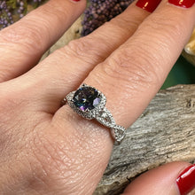 Load image into Gallery viewer, Celtic Engagement Ring, Engagement Ring, Promise Ring, Mystic Topaz Boho Ring, Celtic Knot Jewelry, Anniversary Gift, Ladies Cocktail Ring
