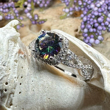Load image into Gallery viewer, Celtic Engagement Ring, Engagement Ring, Promise Ring, Mystic Topaz Boho Ring, Celtic Knot Jewelry, Anniversary Gift, Ladies Cocktail Ring