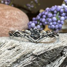 Load image into Gallery viewer, Claddagh Ring, Dainty Celtic Ring, Tiny Irish Ring, Celtic Knot Jewelry, Sterling Silver, Girlfriend Gift, Anniversary Gift, Minimalist Ring