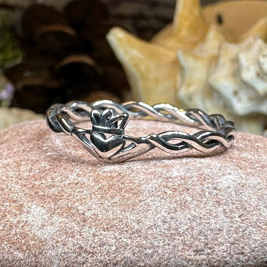 Claddagh Ring, Dainty Celtic Ring, Tiny Irish Ring, Celtic Knot Jewelry, Sterling Silver, Girlfriend Gift, Anniversary Gift, Minimalist Ring