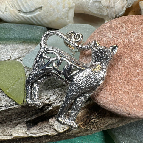 Load image into Gallery viewer, Cat Necklace, Celtic Jewelry, Irish Jewelry, Cat Lover Gift, Cat Mom Gift, Anniversary Gift, Animal Necklace, Nature Necklace