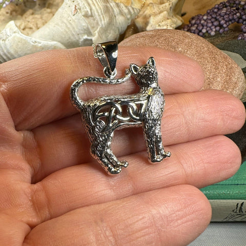 Load image into Gallery viewer, Cat Necklace, Celtic Jewelry, Irish Jewelry, Cat Lover Gift, Cat Mom Gift, Anniversary Gift, Animal Necklace, Nature Necklace