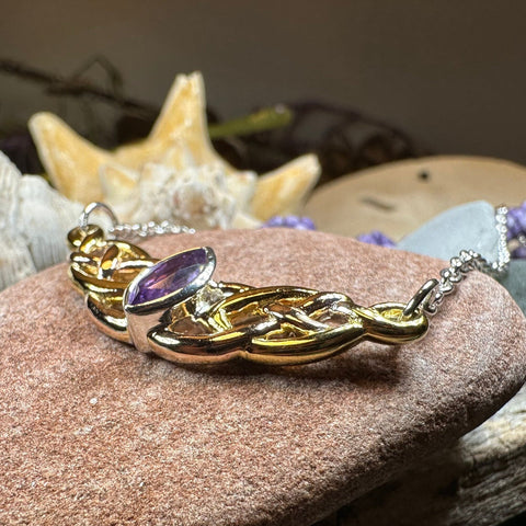 Load image into Gallery viewer, Celtic Necklace, Love Knot Jewelry, Celtic Knot Necklace, Irish Jewelry, Wife Gift, Girlfriend Gift, Amethyst Jewelry, Gold Scottish Jewelry