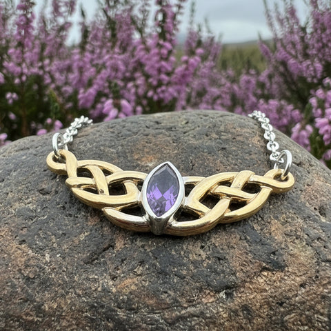 Load image into Gallery viewer, Celtic Necklace, Love Knot Jewelry, Celtic Knot Necklace, Irish Jewelry, Wife Gift, Girlfriend Gift, Amethyst Jewelry, Gold Scottish Jewelry