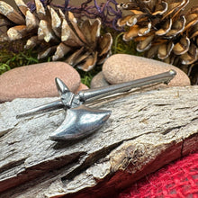 Load image into Gallery viewer, Medieval Battle Axe Kilt Pin, Pole Axe Pin, Scotland Kilt Pin, Scottish Brooch, Sword Brooch, Viking Pin, Scotland Gift, Dad Gift