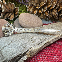 Load image into Gallery viewer, Scottish Thistle Kilt Pin, Celtic Brooch, Thistle Jewelry, Groom Gift, Scotland Jewelry, Silver Pin, Celtic Pin, Bagpiper Gift, Tartan Pin