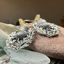 Load image into Gallery viewer, Thistle Earrings, Celtic Jewelry, Silver Scottish Earrings, Outlander Jewelry, Flower Jewelry, Mom Gift, Nature Jewelry, Large Drop Earrings