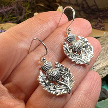 Load image into Gallery viewer, Thistle Earrings, Celtic Jewelry, Silver Scottish Earrings, Outlander Jewelry, Flower Jewelry, Mom Gift, Nature Jewelry, Large Drop Earrings