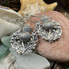 Load image into Gallery viewer, Thistle Earrings, Celtic Jewelry, Silver Scottish Earrings, Outlander Jewelry, Flower Jewelry, Mom Gift, Nature Jewelry, Large Drop Earrings