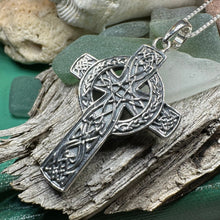 Load image into Gallery viewer, Irish Cross Necklace, Celtic Cross Pendant, Scotland Jewelry, Anniversary Gift, Communion Gift, Man's Religious Jewelry, Boys Silver Cross