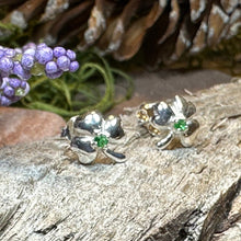 Load image into Gallery viewer, Emerald Shamrock Earrings, Celtic Jewelry, Irish Jewelry, Clover Jewelry, Ireland Gift, Anniversary Gift, Wife Gift, Girlfriend Gift