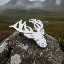 Load image into Gallery viewer, Stag Brooch, Scotland Jewelry, Scottish Pin, Hunter Gift, Stag Pin, Scottish Kilt Pin, Animal Jewelry, Pewter Scotland Pin, Tartan Pin