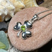 Load image into Gallery viewer, Shamrock Necklace, Clover Jewelry, Irish Jewelry, Peridot Necklace, Anniversary Gift, Good Luck Jewelry, Friendship Gift, Celtic Necklace