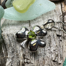 Load image into Gallery viewer, Shamrock Necklace, Clover Jewelry, Irish Jewelry, Peridot Necklace, Anniversary Gift, Good Luck Jewelry, Friendship Gift, Celtic Necklace