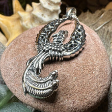 Load image into Gallery viewer, Phoenix Necklace, Celtic Jewelry, Bird Pendant, Firebird Jewelry, Inspirational Gift, Pagan Jewelry, Viking Jewelry, Gothic Jewelry