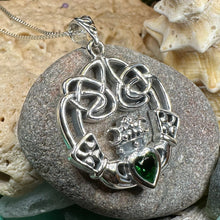 Load image into Gallery viewer, Claddagh Necklace, Irish Jewelry, Emerald Heart Pendant, Anniversary Gift, Graduation Gift, Birthday Gift, Friendship Gift, May Birthstone