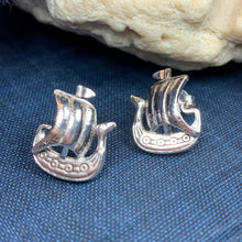 Load image into Gallery viewer, Viking Ship Earrings, Norse Jewelry, Nautical Post Earrings, Nordic Jewelry, Celtic Jewelry, Pirate Jewelry, Anniversary Gift, Pagan Jewelry
