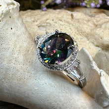 Load image into Gallery viewer, Scottish Lady Celtic Ring, Engagement Ring, Scotland Ring, Mystic Topaz Boho Ring, Celtic Knot Jewelry, Anniversary Gift, Girls Promise Ring