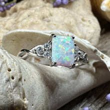 Load image into Gallery viewer, Opal Celtic Ring, Celtic Ring, Opal Engagement Ring, Silver Opal Ring, Anniversary Gift, Cocktail Ring, Birthstone Ring, Wife Gift, Mom Gift