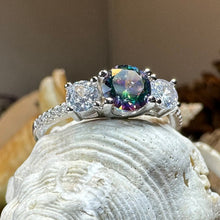 Load image into Gallery viewer, Scottish Eternity Ring, Engagement Ring, Promise Ring, Mystic Topaz Boho Ring, Celtic Knot Jewelry, Anniversary Gift, Ladies Large Ring