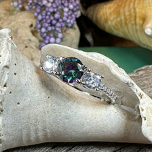 Load image into Gallery viewer, Scottish Eternity Ring, Engagement Ring, Promise Ring, Mystic Topaz Boho Ring, Celtic Knot Jewelry, Anniversary Gift, Ladies Large Ring