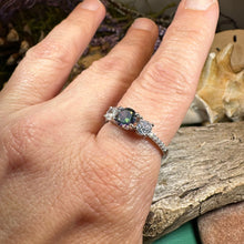 Load image into Gallery viewer, Scottish Eternity Ring, Engagement Ring, Promise Ring, Mystic Topaz Boho Ring, Celtic Knot Jewelry, Anniversary Gift, Ladies Large Ring
