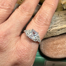 Load image into Gallery viewer, Celtic Engagement Ring, Diamond Promise Ring, Scotland Ring, Princess Cut Ring, Celtic Knot Jewelry, Anniversary Gift, Ladies Cocktail Ring