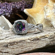 Load image into Gallery viewer, Celtic Engagement Ring, Engagement Ring, Promise Ring, Mystic Topaz Boho Ring, Celtic Knot Jewelry, Anniversary Gift, Ladies Cocktail Ring
