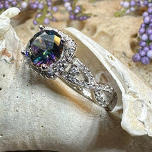Load image into Gallery viewer, Celtic Engagement Ring, Engagement Ring, Promise Ring, Mystic Topaz Boho Ring, Celtic Knot Jewelry, Anniversary Gift, Ladies Cocktail Ring