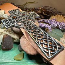 Load image into Gallery viewer, Celtic Cross Wall Decor, Ireland Gift, Pewter Celtic Cross, New Home Gift, Irish Cross Gift, Wedding Gift, Scottish Cross, Religious Prayer