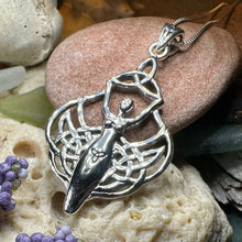 Load image into Gallery viewer, Danu Necklace, Trinity Knot Pendant, Celtic Jewelry, Goddess Pendant, Irish Jewelry, Wiccan Jewelry, Pagan Jewelry, Silver Celestial Jewelry
