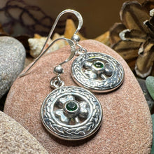 Load image into Gallery viewer, Emerald Shamrock Earrings, Celtic Jewelry, Irish Jewelry, Clover Jewelry, Ireland Gift, Anniversary Gift, Wife Gift, Girlfriend Gift