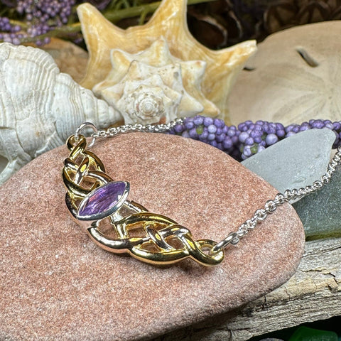 Load image into Gallery viewer, Celtic Necklace, Love Knot Jewelry, Celtic Knot Necklace, Irish Jewelry, Wife Gift, Girlfriend Gift, Amethyst Jewelry, Gold Scottish Jewelry