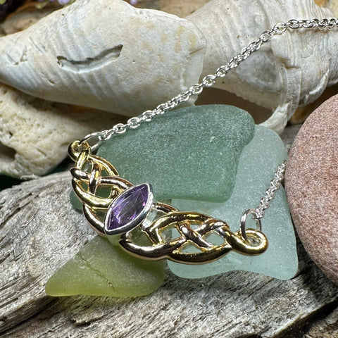 Load image into Gallery viewer, Celtic Necklace, Love Knot Jewelry, Celtic Knot Necklace, Irish Jewelry, Wife Gift, Girlfriend Gift, Amethyst Jewelry, Gold Scottish Jewelry