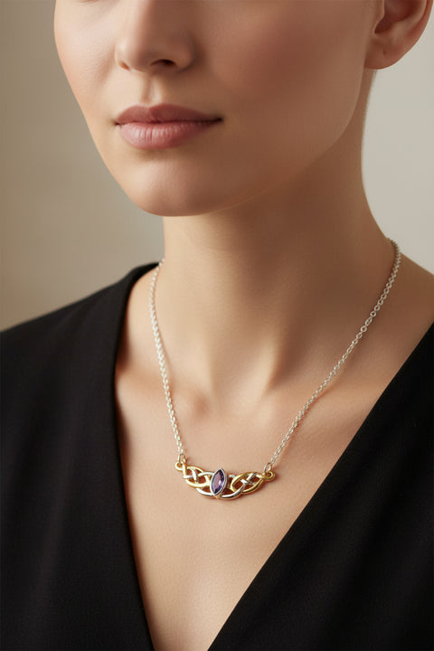 Load image into Gallery viewer, Celtic Necklace, Love Knot Jewelry, Celtic Knot Necklace, Irish Jewelry, Wife Gift, Girlfriend Gift, Amethyst Jewelry, Gold Scottish Jewelry