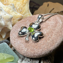 Load image into Gallery viewer, Shamrock Necklace, Clover Jewelry, Irish Jewelry, Peridot Necklace, Anniversary Gift, Good Luck Jewelry, Friendship Gift, Celtic Necklace
