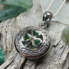 Load image into Gallery viewer, Shamrock Necklace, Clover Pendant, Irish Necklace, Irish Gift, Anniversary Gift, Emerald Ireland Jewelry, Friendship Gift, Celtic Necklace