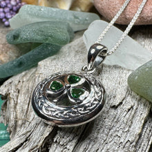 Load image into Gallery viewer, Shamrock Necklace, Clover Pendant, Irish Necklace, Irish Gift, Anniversary Gift, Emerald Ireland Jewelry, Friendship Gift, Celtic Necklace