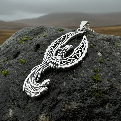 Load image into Gallery viewer, Phoenix Necklace, Celtic Jewelry, Bird Pendant, Firebird Jewelry, Inspirational Gift, Pagan Jewelry, Viking Jewelry, Gothic Jewelry