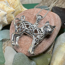 Load image into Gallery viewer, Cat Necklace, Celtic Jewelry, Irish Jewelry, Cat Lover Gift, Cat Mom Gift, Anniversary Gift, Animal Necklace, Nature Necklace