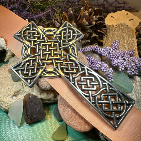 Load image into Gallery viewer, Celtic Cross Wall Decor, Ireland Gift, Pewter Celtic Cross, New Home Gift, Irish Cross Gift, Wedding Gift, Scottish Cross, Religious Prayer