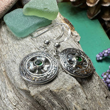 Load image into Gallery viewer, Emerald Shamrock Earrings, Celtic Jewelry, Irish Jewelry, Clover Jewelry, Ireland Gift, Anniversary Gift, Wife Gift, Girlfriend Gift
