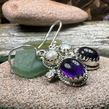 Load image into Gallery viewer, Amethyst Pearl Earrings, Celtic Jewelry, Dangle Earrings, Goddess Jewelry, Boho Gift, Anniversary Gift, Silver Mom Gift, Purple Jewelry