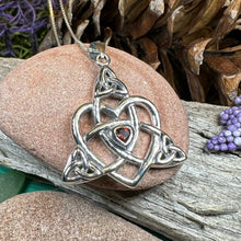 Load image into Gallery viewer, Mother's Knot Necklace, Celtic Knot Pendant, Irish Jewelry, Mom Gift, Celtic Heart Pendant, Ireland Gift, Mother & Child Jewelry, White Opal