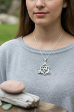 Load image into Gallery viewer, Mother's Knot Necklace, Celtic Knot Pendant, Irish Jewelry, Mom Gift, Celtic Heart Pendant, Ireland Gift, Mother & Child Jewelry, White Opal