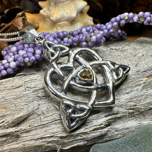 Mother's Knot Necklace, Celtic Knot Pendant, Irish Jewelry, Mom Gift, Celtic Heart Pendant, Ireland Gift, Mother & Child Jewelry, White Opal