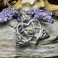 Load image into Gallery viewer, Mother's Knot Necklace, Celtic Knot Pendant, Irish Jewelry, Mom Gift, Celtic Heart Pendant, Ireland Gift, Mother & Child Jewelry, White Opal